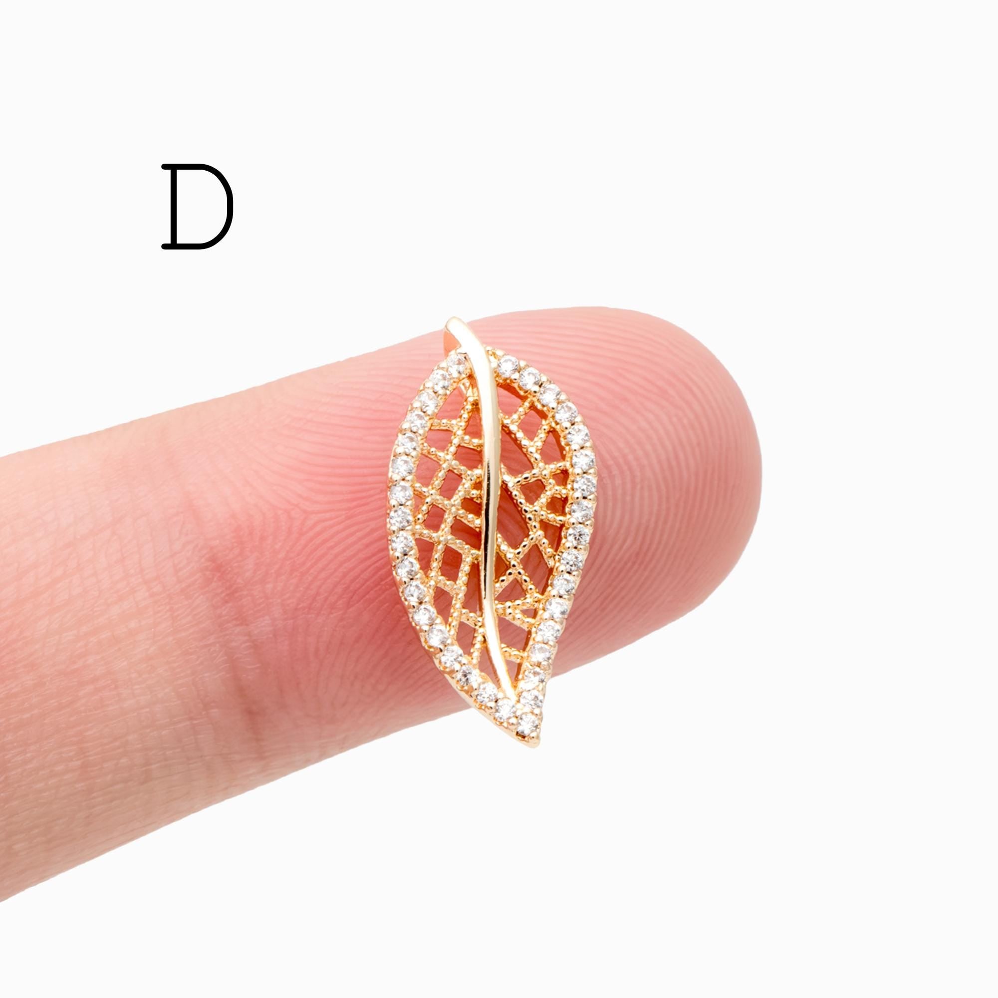 4pcs CZ Pave Gold Leaf Charms, Real Gold Plated Brass, Dainty Leaf Pendants (GB-1312)